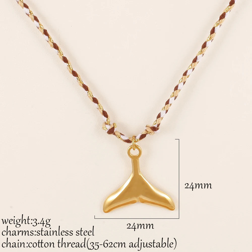 Ocean Series Dopamine Colored Rope Chain Pendant Necklace Stainless Steel Starfish Tail Charm Fashion Trendy Women Jewelry Gift