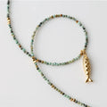 Fashionable and Exquisite Stainless Steel Small Fish Natural African Pine Bead Necklace Light Luxury Niche High-End Feeling
