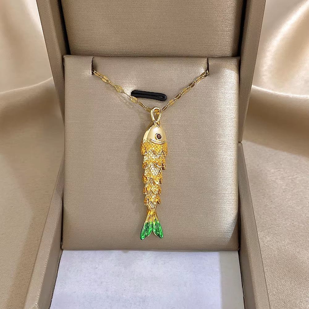 18K Gold Plated Stainless Steel Fish Pendant Necklace for Women Creative Ocean Series Clavicle Choker Chain Jewelry Gifts