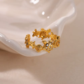 Anillo Ajustable Vida Marina en Acero Dorado