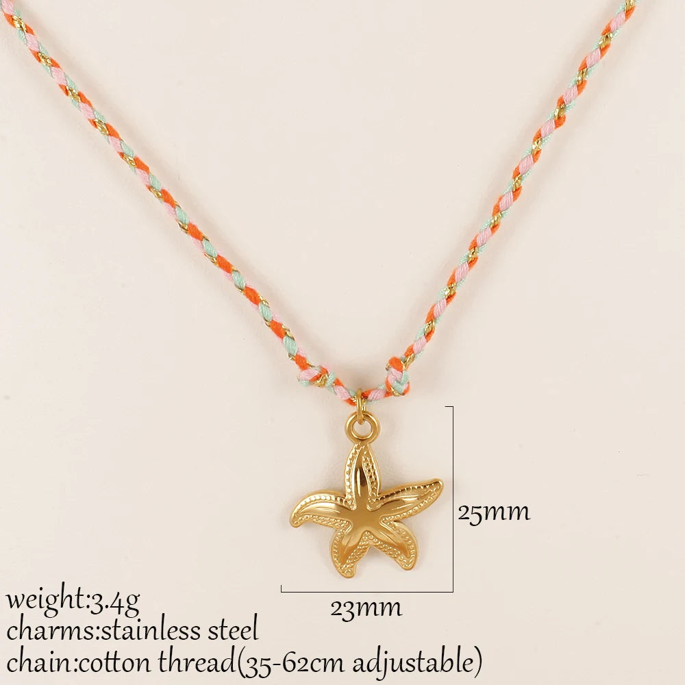Ocean Series Dopamine Colored Rope Chain Pendant Necklace Stainless Steel Starfish Tail Charm Fashion Trendy Women Jewelry Gift
