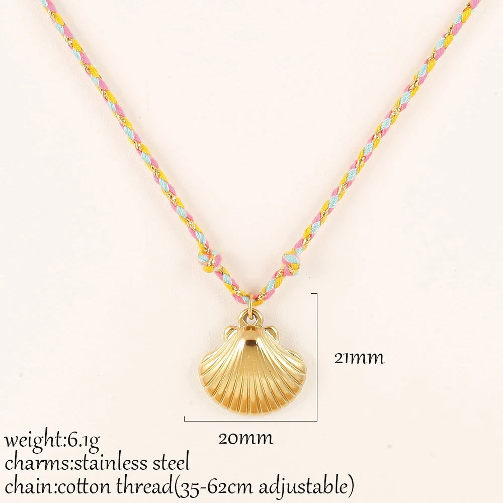 Ocean Series Dopamine Colored Rope Chain Pendant Necklace Stainless Steel Starfish Tail Charm Fashion Trendy Women Jewelry Gift
