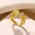 Anillo Ajustable Concha y Estrella de Mar en Acero Dorado