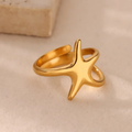 Anillo Ajustable Estrella de Mar Lisa en Acero Inoxidable Dorado