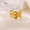 Anillo Ajustable de Doble Onda en Acero Dorado