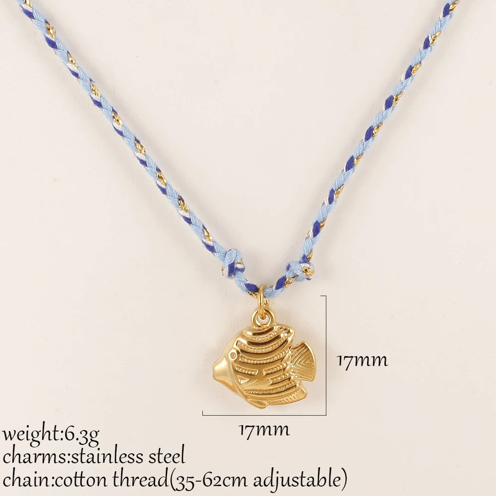 Ocean Series Dopamine Colored Rope Chain Pendant Necklace Stainless Steel Starfish Tail Charm Fashion Trendy Women Jewelry Gift