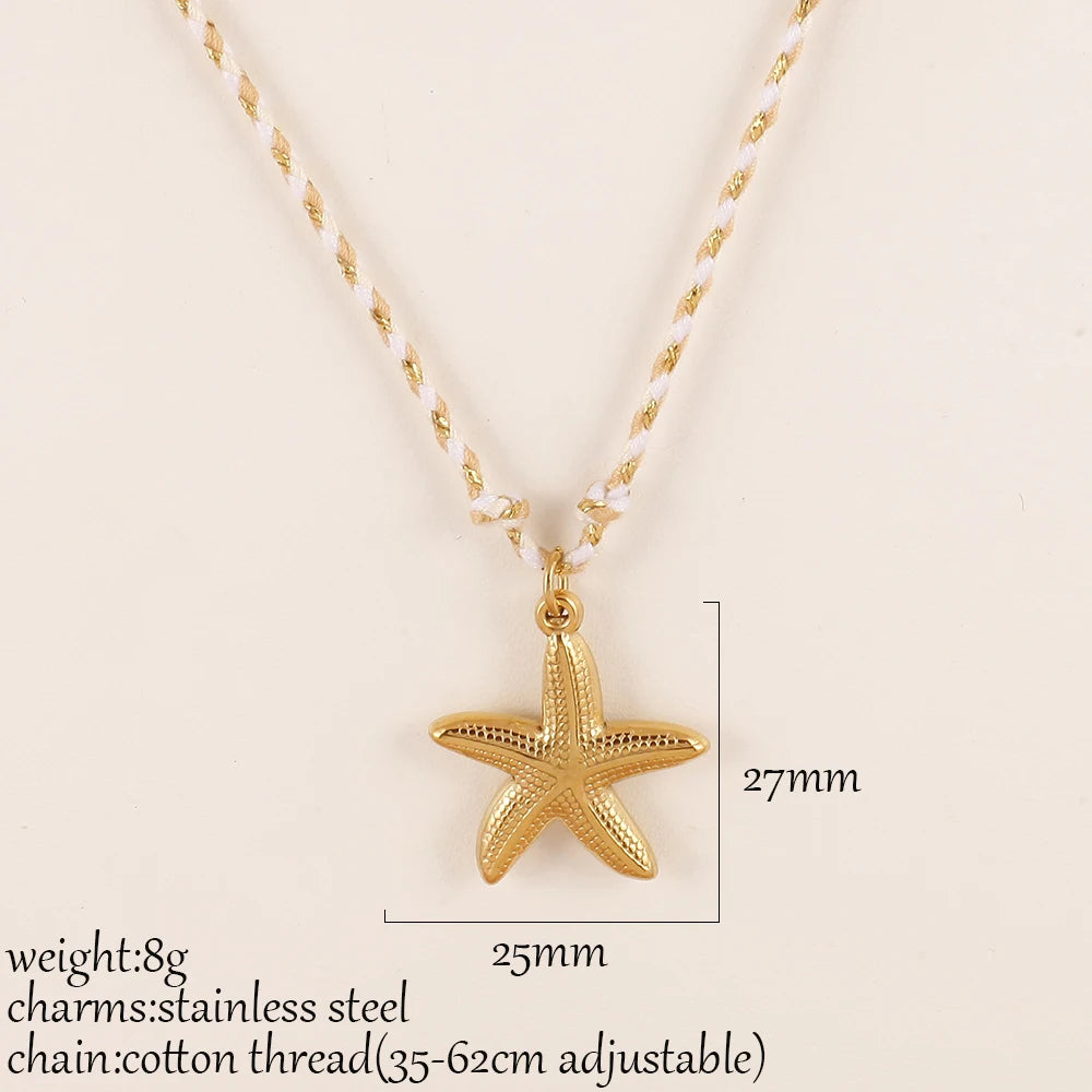 Ocean Series Dopamine Colored Rope Chain Pendant Necklace Stainless Steel Starfish Tail Charm Fashion Trendy Women Jewelry Gift